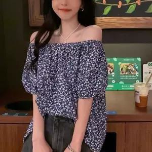 티셔츠 여름 패션 블라우스 반팔 플라워 오프숄더 반 캐주얼블라우스 여름블라우스