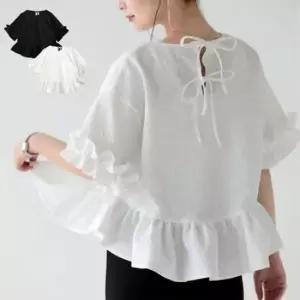 백 리본 소매 러플 로맨틱 블라우스 티셔츠 봄 여름 원피스 드레스 실내복 파자마