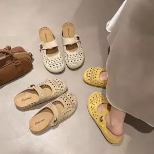 여사친 베이지 여름 빈티지 힐펌프스 스트랩힐 슈즈 외투 메리제인 펌프스 신발 펀칭 플랫 MF5