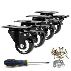 캐스터 휠, 2인치 캐스터, 4개의 헤비 듀티 캐스터 세트 - CLOATFET 잠금 캐스터, 브레이크가 있는 회전 캐스터(탑 플레이트), 카트 가구 작업대용 검은색 캐스터 휠 비표시