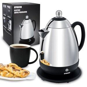 투명한 브루 프로그레스 노브와 무드립 스파우트 오토 키프 온/오프 스위치 패스트 브루(10컵)가 있는 APOXCON 전기 커피 퍼콜레이터 스테인리스 스틸 메이커