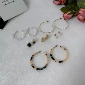 호피 진주 귀걸이 세트 여성 링 비즈