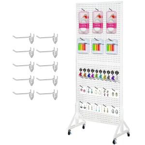이스턴 트리 2.5피트 x 6인치 금속 페그보드 디스플레이 스탠드, 캐스터가 있는 페그보드 패널 디스플레이, 스탠딩 페그보드 디스플레이, 리테일 디스플레이 스탠드, 추가 10피스 후크, 화이트