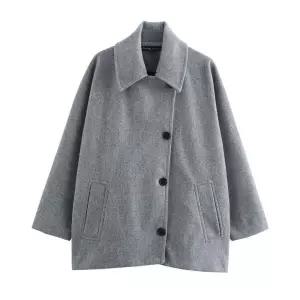 미니 모직 숏 패션 코트 여자하프코트 프렌치 봄코트 판초 터틀넥 혼방 ible1