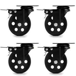 스켈랑 4인치 플레이트 캐스터 휠, 빈티지 TV 스탠드용 듀얼 잠금 기능이 있는 주철 회전 플레이트 캐스터, 커피 테이블, 용접 카트, 총 적재 용량 2000파운드, 4팩