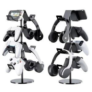 [미국배송] 카라나바 컨트롤러 홀더 4 티어 헤드폰 스탠드 - XBOX PS5 PS4 스위치 프로용 조절식 헤드셋 게이머용 게임 액세서리 보관함 책상/바닥(블랙)