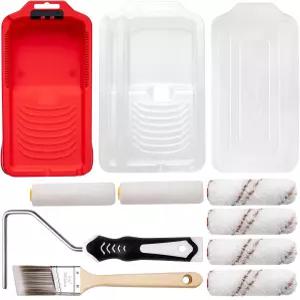 미스터 루이 4인치 페인트 롤러 키트 6개의 극세사 소매 트레이 라이너 커버 손잡이 1.5인치 앵글 브러시가