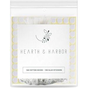 하스 앤 하버 6인치 코튼 윅 100개 + 양면 내열 양초 스티커 - 제작용 및 접착용 심지
