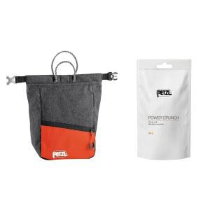 파워 크런치 초크가 들어있는 페츨 사카브 초크 백 (300g) - 롤탑 볼더링 초크 버킷 - 회색