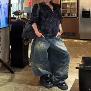 여친 가을 빈티지 주름 커플 청바지 배기 언밸런스 트렌드 ST3