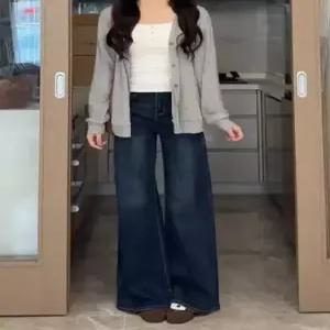 여성 팬츠 가을 빈티지 와이드 배기 하이웨스트 청바지 슬리퍼 슬림핏 ST3