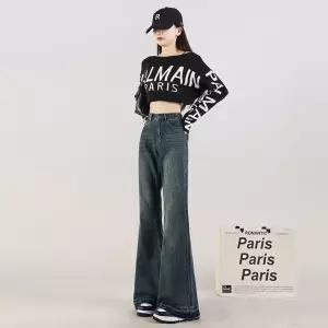 여사친 가을 빈티지 청바지 퍼 트리밍 배기 부츠컷 슬림 데님팬츠 하이웨스트 핏 ST3