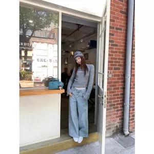 가을 팬츠 여성 배기핏 드림 와이드 슬림 에토리 DT 가짜투피스 코디 패치 데님팬츠 청바지 ST3