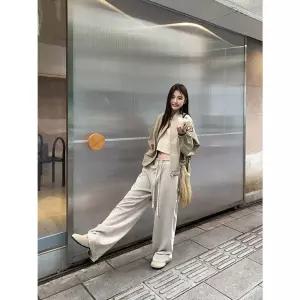 바지 청 여사친 면 빈티지 가을 캐주얼 배기핏 와이드 하이웨스트 스트링 청바지 ST3