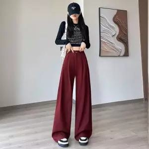 여자 팬츠 빨강 가을 캐주얼 청바지 배기핏 앙고라 하이웨스트 주름 슬림핏 ST3