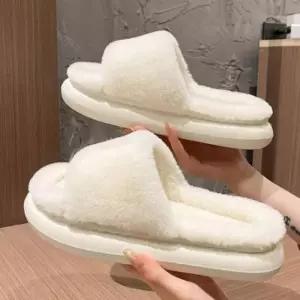 여성 사무실 포근한 실내화 겨울 통굽 슬리퍼 키높이 털