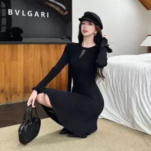 니트 원피스 치마 블랙 여성용 이너 하객 펀칭 ST1