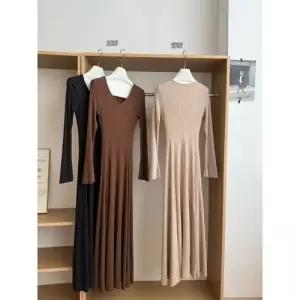 여자 니트 원피스 스커트 이너 하객 진주 긴팔 ST3