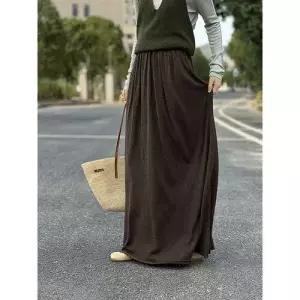 여사친 스커트 니트 롱 도천가을 슬림핏 미니멀 하객 허리밴딩 ST3