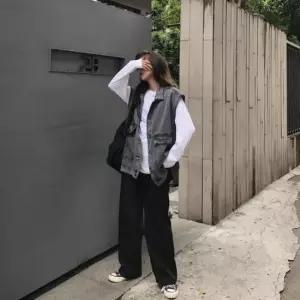 빈티지 패션 여자 청조끼 여유핏 데일리 블랙진조끼 데님조끼 청조끼 여자조끼 데님쪼끼