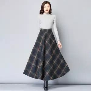 스커트 여성 롱 모직 빈티지 추동 정장 체크 원픽3