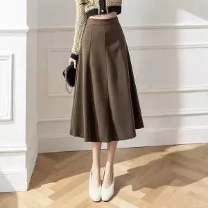 스커트 미디 롱 여성 모직 겨울 정장 A라인 레이어드 반 원픽1