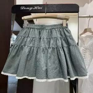 스커트 여자 면마 밴딩 체크 레이스 쉬폰 원픽1