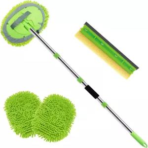62인치 세차 브러시 키트 미트 걸레 스펀지(긴 손잡이 포함) Chenille 극세사 자동차 청소 윈드실드 창문