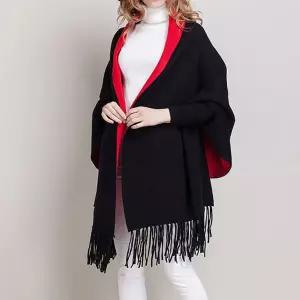 블랙레드 믹스 가디건숄 니트 망토머플러 [ALV6167]