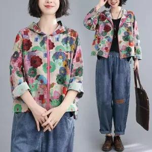 하프 캐주얼 가을 여사친 여자자켓 집업 플라워 루즈핏 후드자켓 면마 코트지퍼 KS3