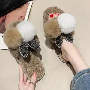 여자 털 소프트 퍼 토끼 보온 슬리퍼 실내화 겨울