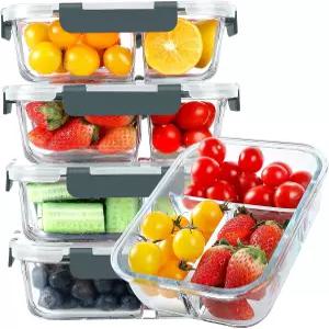 코뮤에 유리 식사 준비 용기 3개 36온스 5팩 뚜껑이 있는 식품 보관 밀폐 도시락 분량 조절 냉동실 및