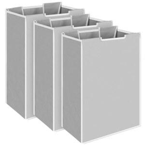 대형 세탁 분류기 교체용 가방 3팩, 바구니 카트 탈착식 가방, 보관 정리-교체용 회색, 정사각형 모양