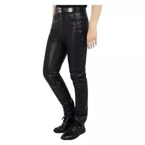 바이크 바지 슬림핏 모터사이클 라이딩 얇은 소가죽 진 오토바이 남성 가죽 할리 캐주얼 순피