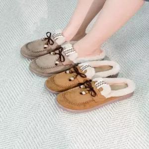 털 스웨이드 슬리퍼 여성용 비즈 겨울용 128120 실내 리본 장식