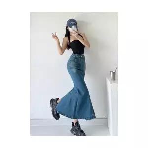 여친 스커트 롱 데님 가을 청치마 슬림핏 머메이드 ST3