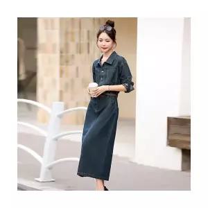 원피스 스커트 롱 청 여친 가을 숄 청치마 스트라이프 조거 오버 배색 깃 셔츠 ST3