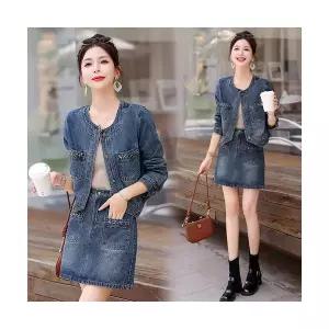 스커트 여성 데님 투피스 청치마 세트 봄가을 코트 청자켓+숏 ST3