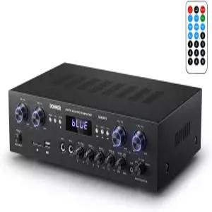 도너 블루투스 5.0 스테레오 오디오 앰프 수신기 USB SD FM 에코 2 마이크 RCA LED 스튜디오용 스피커