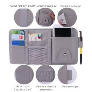 호환 자동차 선 바이저 보관 주머니 빌 카드 CD 휴대폰 거치대 상자 지퍼가 달린 가죽 선글라스 클립 다기