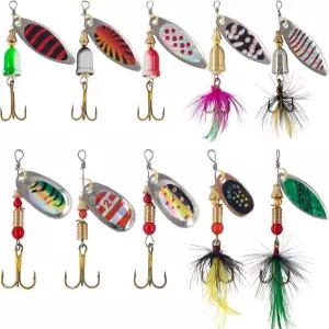 YPWUE 수탉 꼬리 낚시 미끼 - 송어 농어 연어용 인라인 스피너 키트 담수 하천 및 빠른 해류에 효과적