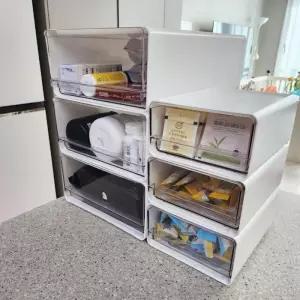 투명 쌓아쓰는 머리끈 소형 탕비실 적층 정리함 약통 팬트리 서랍 머리핀 서랍장 수납
