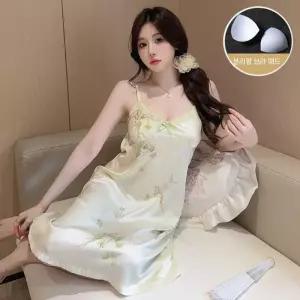 스커트 롱 하계 커플 잠옷세트 쿨링 슬립 레이스 나시 패드 프렌치 HT1