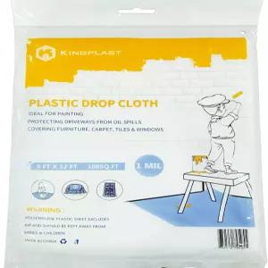KINGPLAST 페인트용 플라스틱 드롭 천 9 x 12피트 1밀리미터 투명 페인트 시트 바닥 덮기용 방수 처리