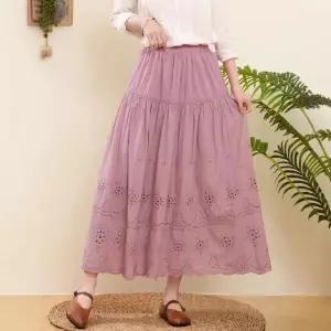 스커트 롱 여친 면 여름 데일리 펀칭 자수 밴딩 허리 셔링 슬림핏 SPO마켓1