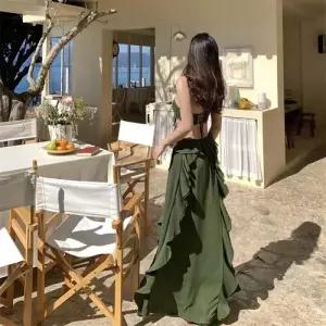 원피스 스커트 여자 롱 가을 쉬폰 시폰 프렌치 끈 홀터넥 슬립 비치 바캉스 찰랑 ST3