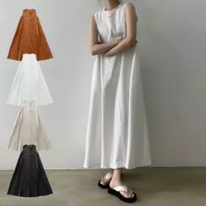 여성 여유핏 라운드넥 민소매 롱 원피스 LED-250179