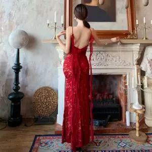 레드 원피스 여자 바캉스 힙스터 슬링백 나시 롱스커트 해변 레이스 드레스 원픽1