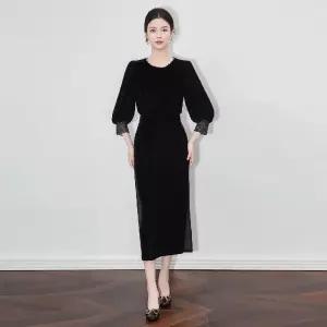 원피스 여자 경량 벨벳 하이넥 레이스 원픽1