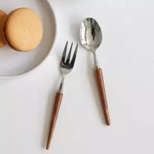 우드 손잡이 티스푼 티포크 파티용 다과 스푼 포크 치즈포크